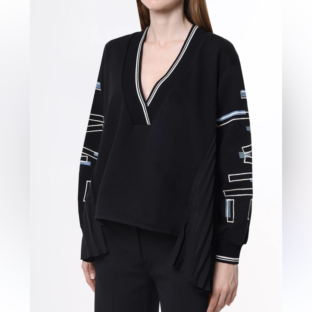 Beatrice .b womans Black V-Neck Sweater with Blue Accents size S